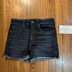 American Eagle Womens Dark Wash Super Stretch Cut-off Hi-Rise Shortie Shorts 6